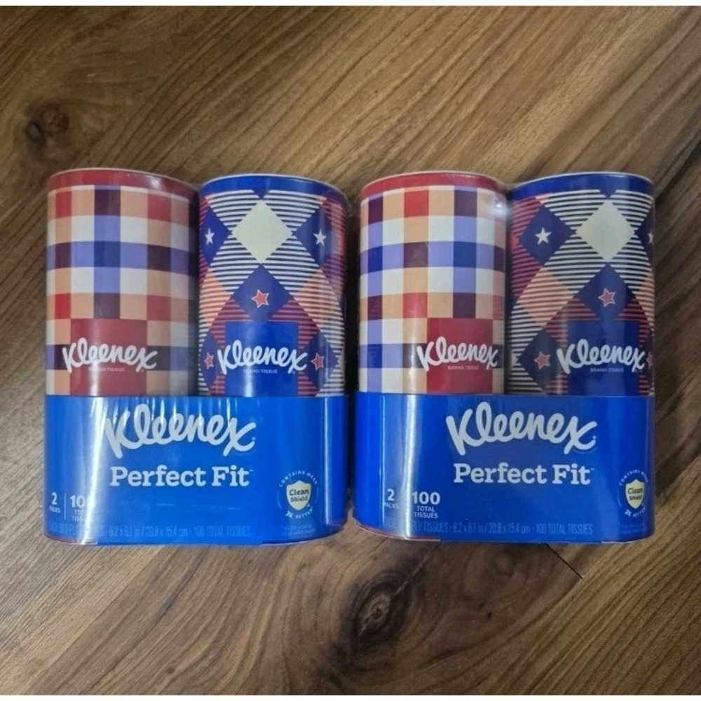 Kleenex Perfect Fit Car Tissues 4 Canisters 50ct Each Americana Design S32